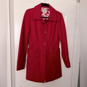 Tulle Red Collared Button-Up Peacoat